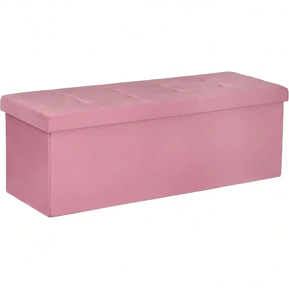 

Ottoman Bench 43 Inches Foldable Ottoman Foot Rest Storage Chest Velvet Storage Bench For Bedroom 660 Lb Load Capacity Pink