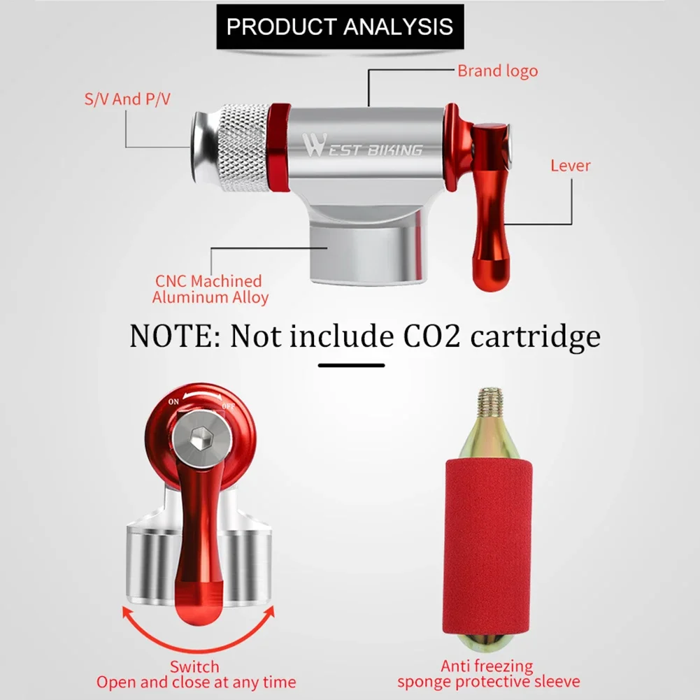 WEST BIKING Mini Bicycle Pump CO2 Tire Inflator For Schrader/Presta Valve Aluminum Alloy MTB Road Bike CO2 Pump Bike Accessories