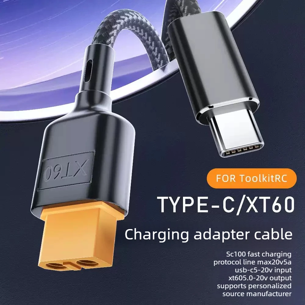 Type-C to XT60 Female Charging Adapter Cable PD100W Compatible with SC100 Model Aircraft Connector Power Charging Cable 50cm 1m