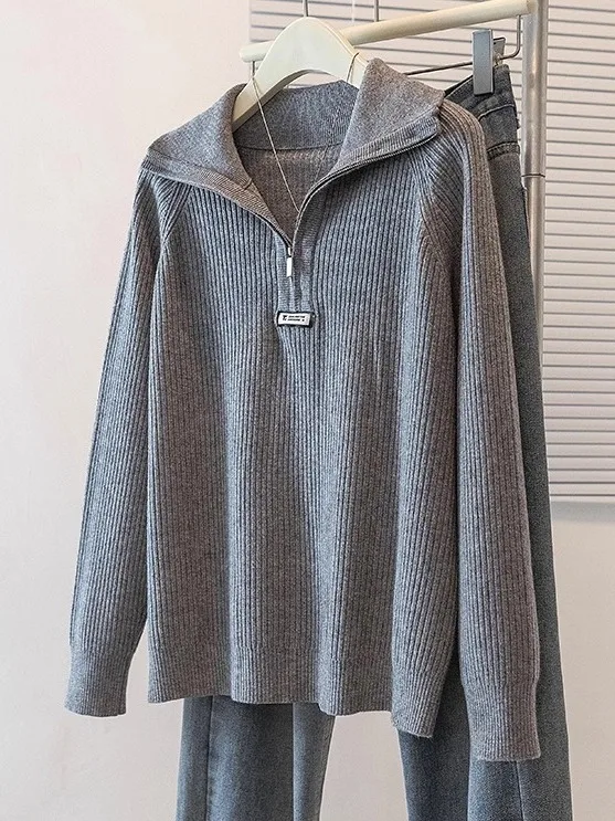 

Женский вязаный свитер Ne больших размеров на молнии, основание для похудения, закрывающий живот, корейский свободный крой