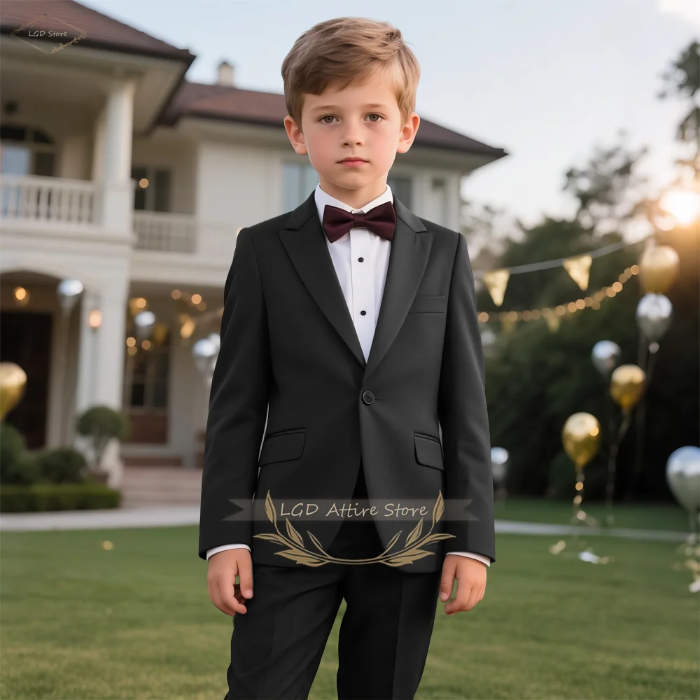 Boys 2-Piece Classic Black Color-Block Suit Set with Peak Lapel Design for Weddings, Parties and Special Events