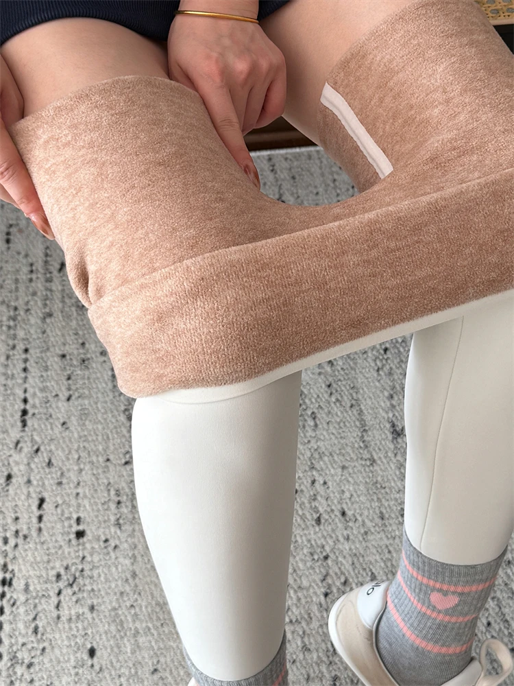 High-Waist Fce-Lined arkskin Yoga Pants Women's Outerwear Thiened Warm Base Layer Pants Casual Long Pants plus Size