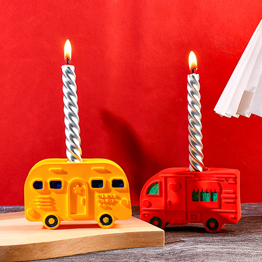 DIY Car Shape Candle Holder Resin Mold Aroma Candle Base Silicone Mold Home Decoration Mini Bus Candlestick Home Decorations