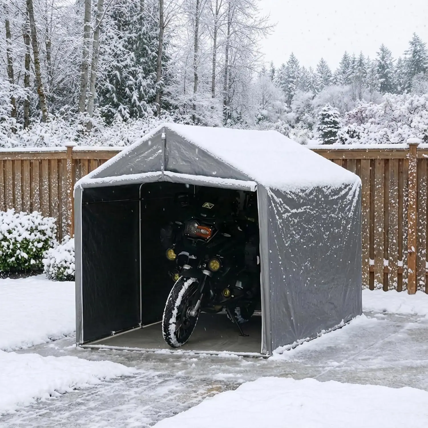 Outdoor bike and motorcycle storage in garden or backyard, PE tarpaulin, waterproof and windproof, 8 x 6 ft small shed