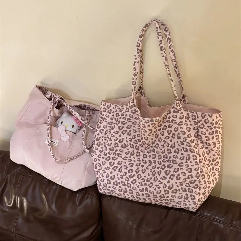 Pink Leopard Print Canvas Tote Bag Large Capacity Reusable Shoulder Handbag Shopping Bag Women Daily School Work Travel Bag