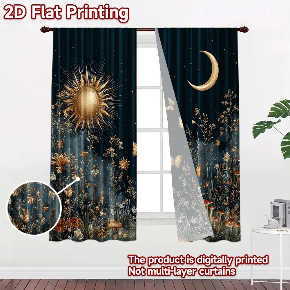 2D flat 2pcs Curtain Country Style Curtains Celestial Wildflower Meadow Durable polyester fiber Party & Holiday Decor for