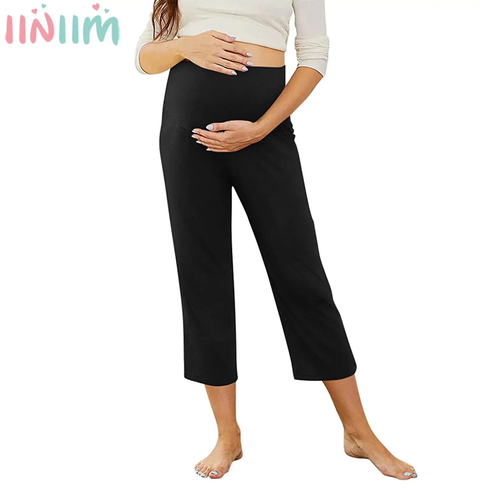 

Брюки-капри для беременных для йоги и пилатеса, повседневные пижамные штаны с высокой талией, брюки для беременных выше живота, домашняя одежда, одежда для сна
