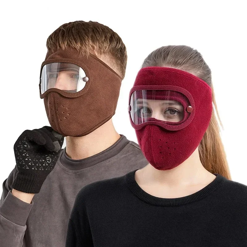 Maschera calda antivento per il viso berretto invernale maschere traspiranti da sci cuffie con visiera in pile con occhiali HD berretto da ciclismo antiappannamento Unisex