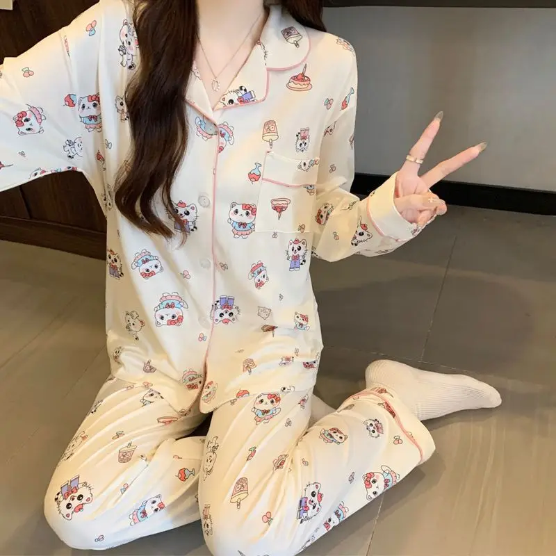 

Anime Girls Nightwear Student Home Clothes Pochacco Melody Sanrio Cartoon Pajamas for Women Spring Autumn Long Sleeve Trousers
