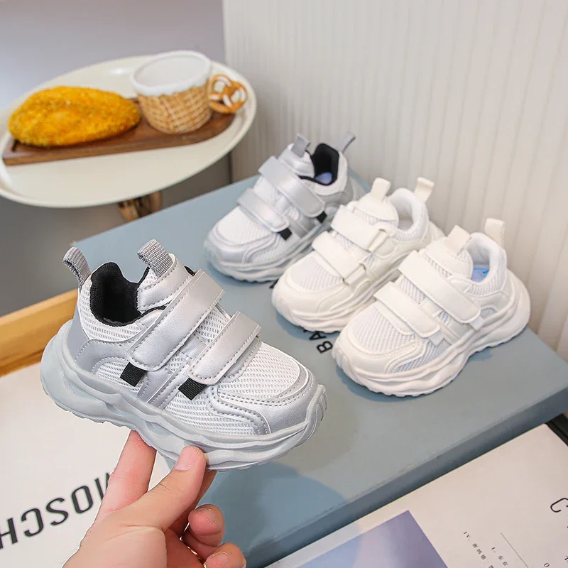 Children Sneakers Thick Soft Sole Kids Running Shoes Comfort Mesh Breathable 2025 Fashion Students Sports Shoes Double Hook&loop