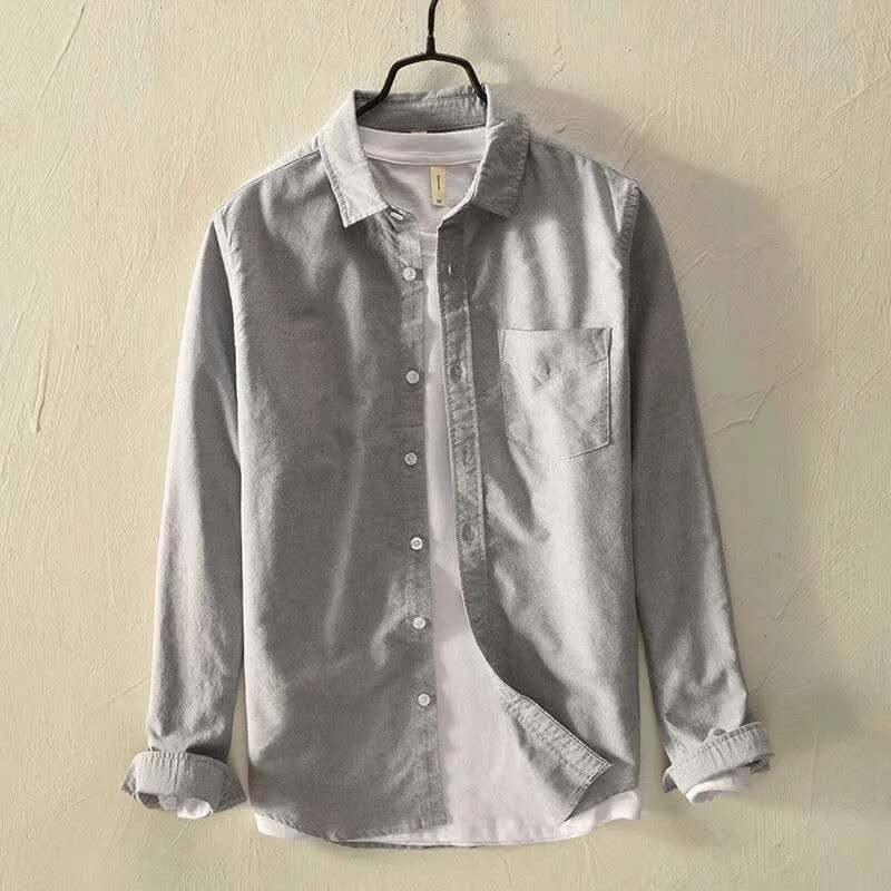 

Loose Oxford Cloth Linen Shirt Men's Long Sleeve Casual Summer Shirt Youth Popular Style Four Seasons Universal Comfortable Fit