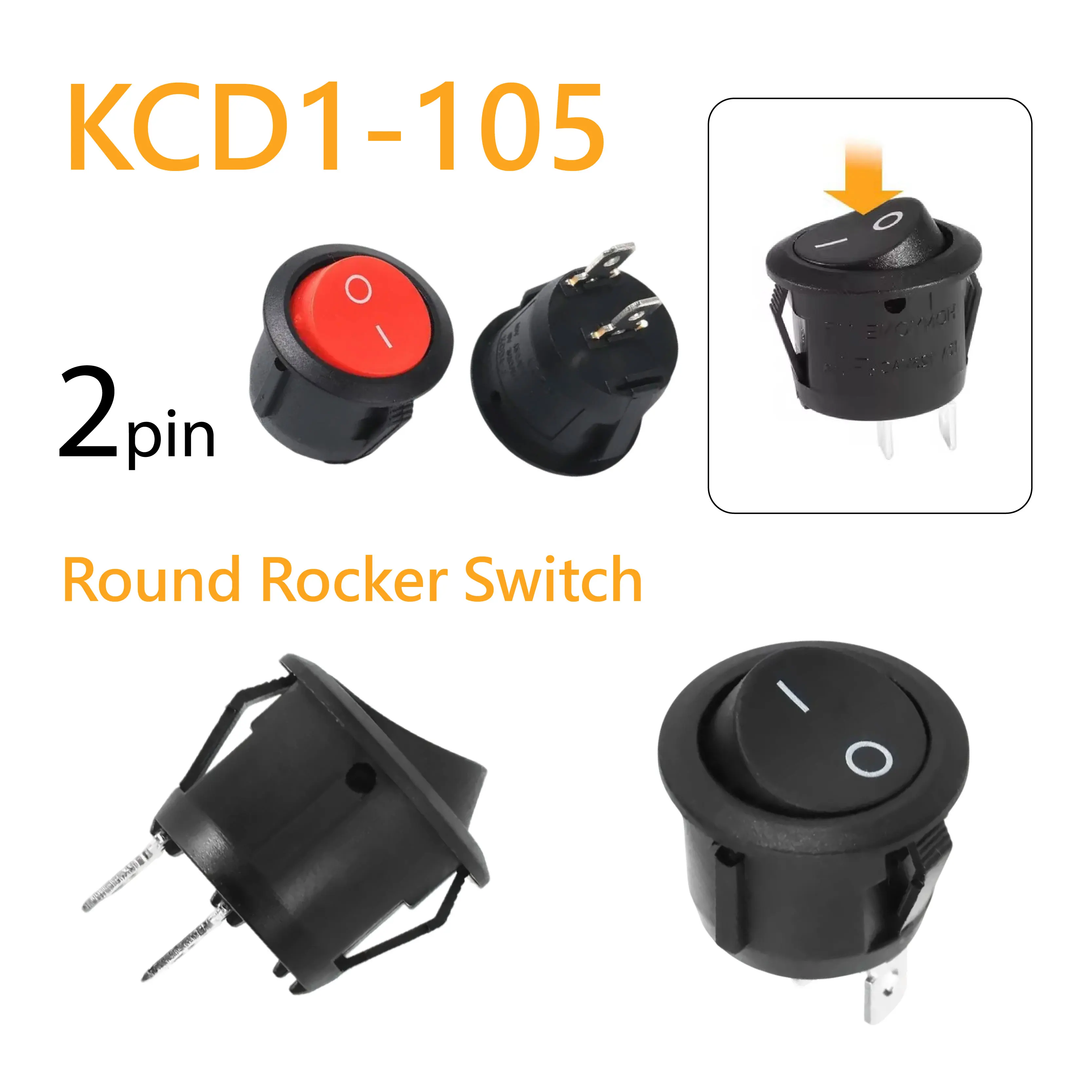 

5pcs Round Rocker 2Pin Small Round Rocker SwitchCar Dashboard 3A 250V AC 6A 125VAC Power Button Switch