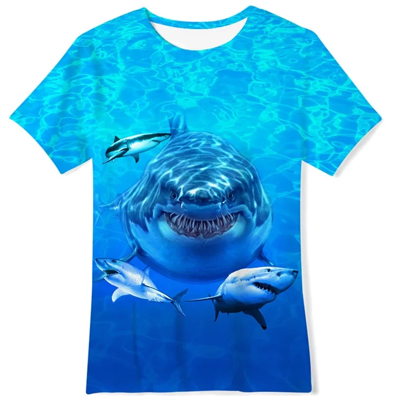 Summer Shark Graphic T Shirt for Men Clothing Casual Tee Shirts Women y2k Tops Man Streetwear Hawaiian T-shirt Kids Short Sleeve