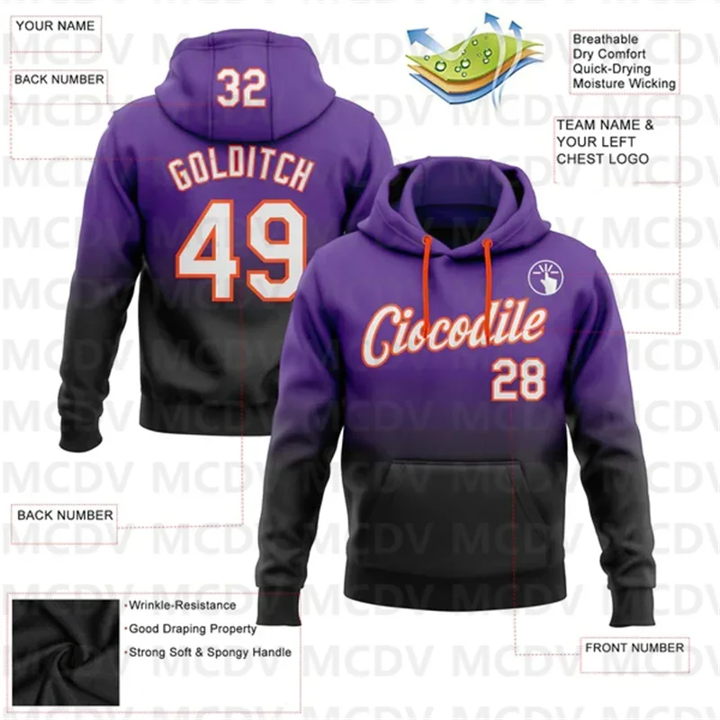 Custom Stitched Purple White Black-Orange Fade Fashion Sports Pullover Sweatshirt Hoodie