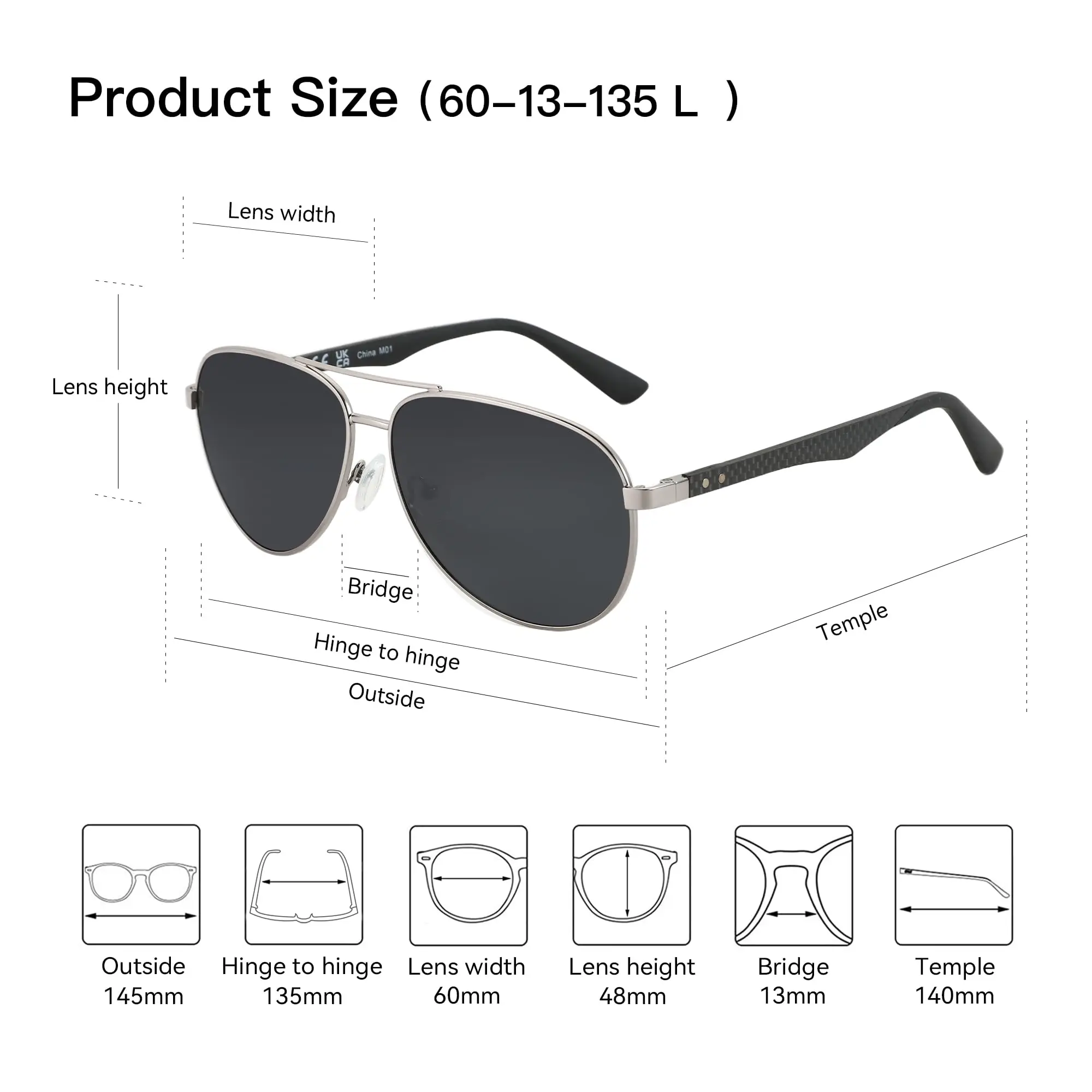 AIR EIGHT Aviator Metal For Men Prescription Sunglasses Polarized UV400 Progressive Lenses Business Eyeglasses