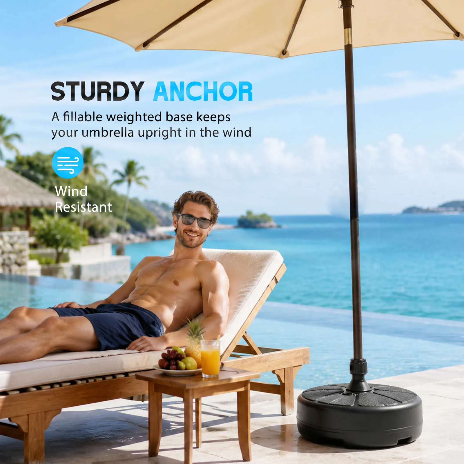 26lbs Fillable Water Sand Umbrella Base Stand, 38CM Round Patio Parasol Base Weight Holder Fit 36mm Outdoor Garden Beach Balcony Market Umbrella Pole, Heavy Duty Anti-Wind Umbrella Stand Base image 7