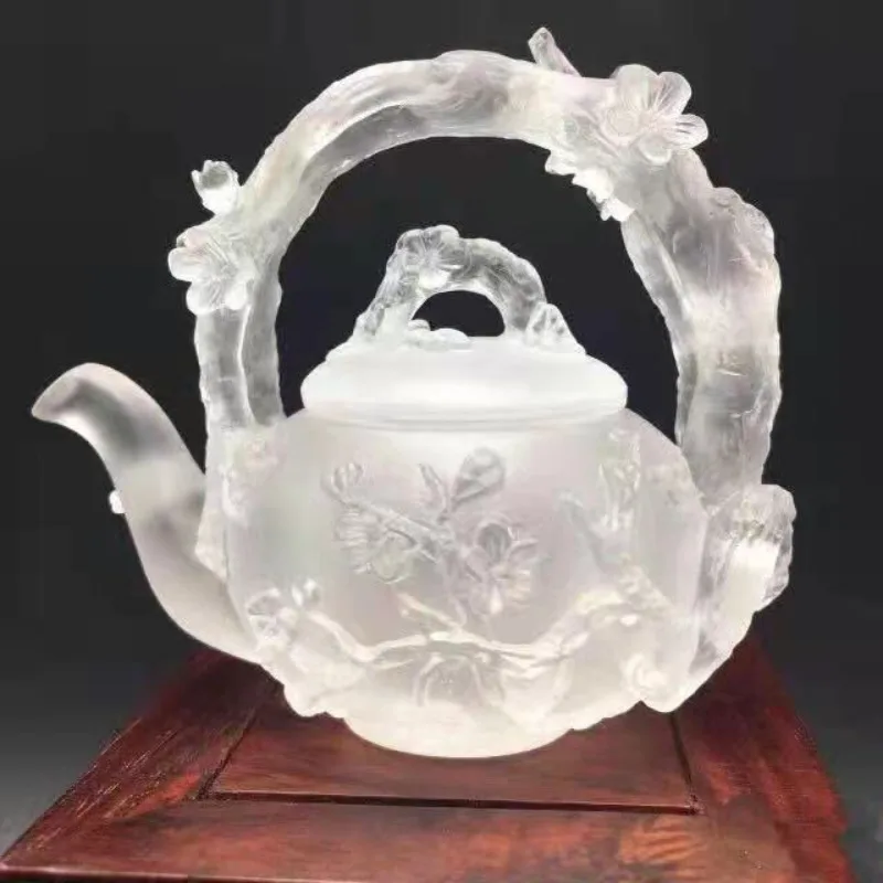 Natural Advanced Creative Design Plum Blossom Tea Pot Relief Crystal Pot