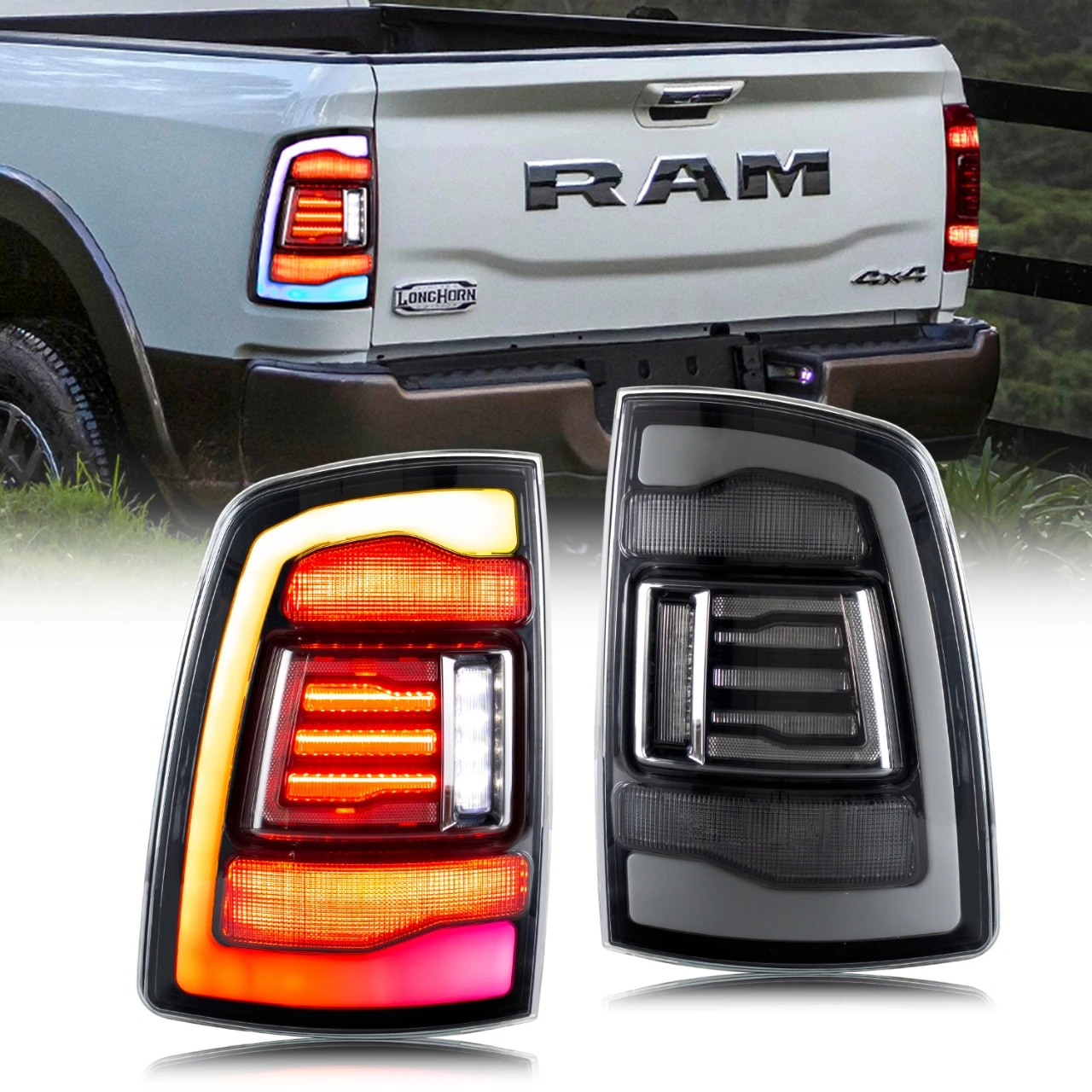 LED RGB Tail Lights for Dodge Ram 4th GEN 2009-2012 Rear Lamps Start-up Animation Sequential Turn Signal Assembly