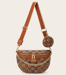 Crossbody Bags Women Cork PU Half Moon Chest Bag With Coin Purses