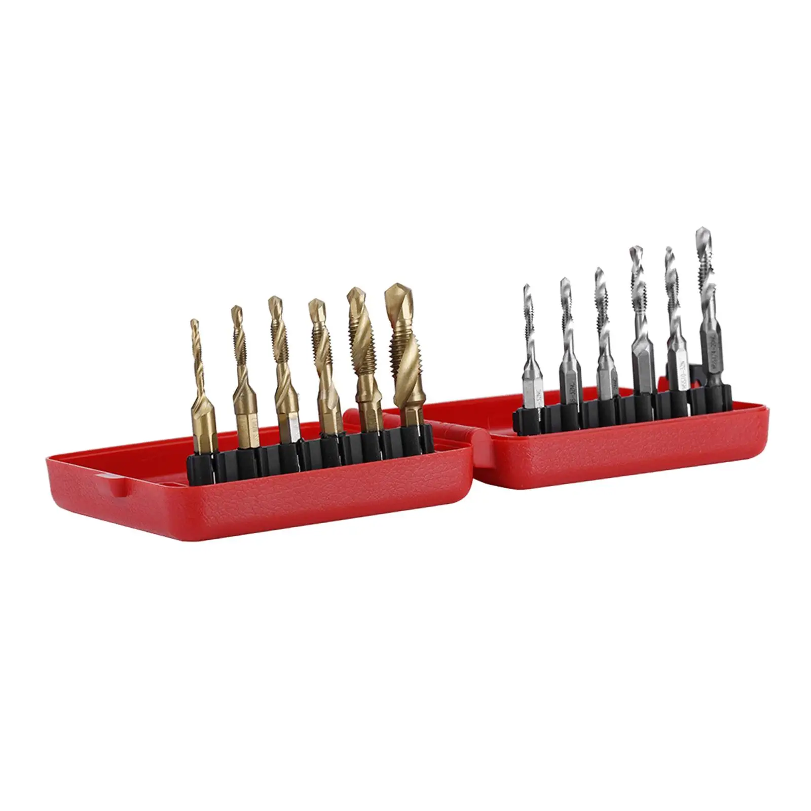 12 Pieces Tap drills bits Metric inch hexes shanks Hand Tools with red cases Screw Thread for Deburring Countersinking