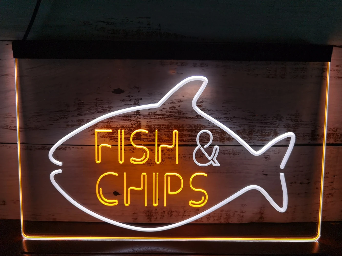 Fish & Chips Fast Food Open Display Dual Color LED Neon Sign 2 Color Display-3D Carving Wall Art for Home,birthday Gift,Office