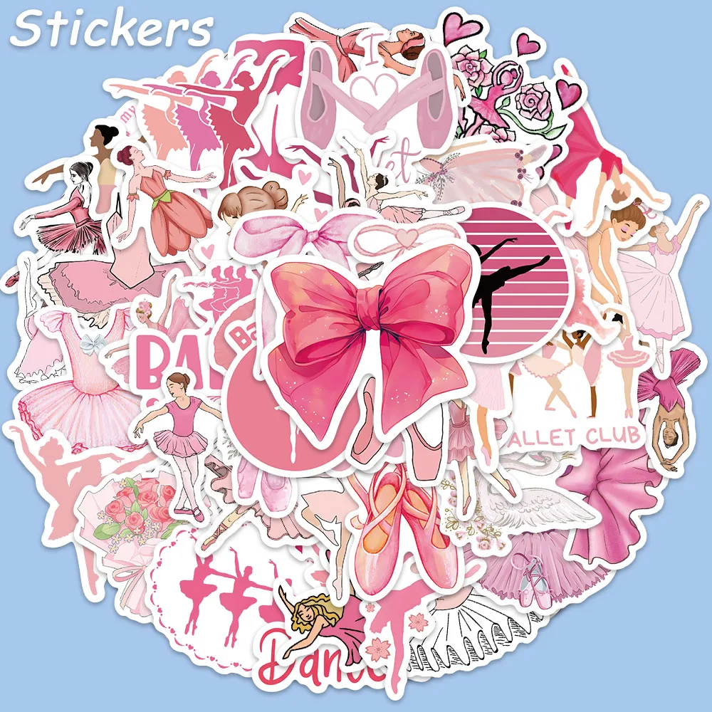 50PCS Elegant Ballet Sticker Pink Ballet Skirt Graffiti Decals For Laptop Luggage Water Cup Notebook Jukebox Waterproof Stickers