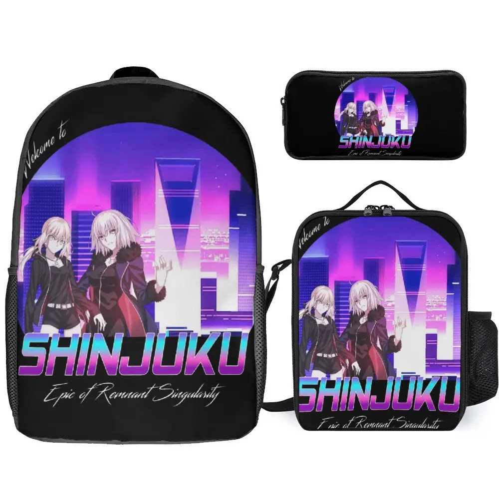 Jeanne Alter And Saber Alter Shinjuku 3 in 1 Set 17 Inch Backpack Lunch Bag Pen Bag Schools Vintage Firm Rucksack Cozy