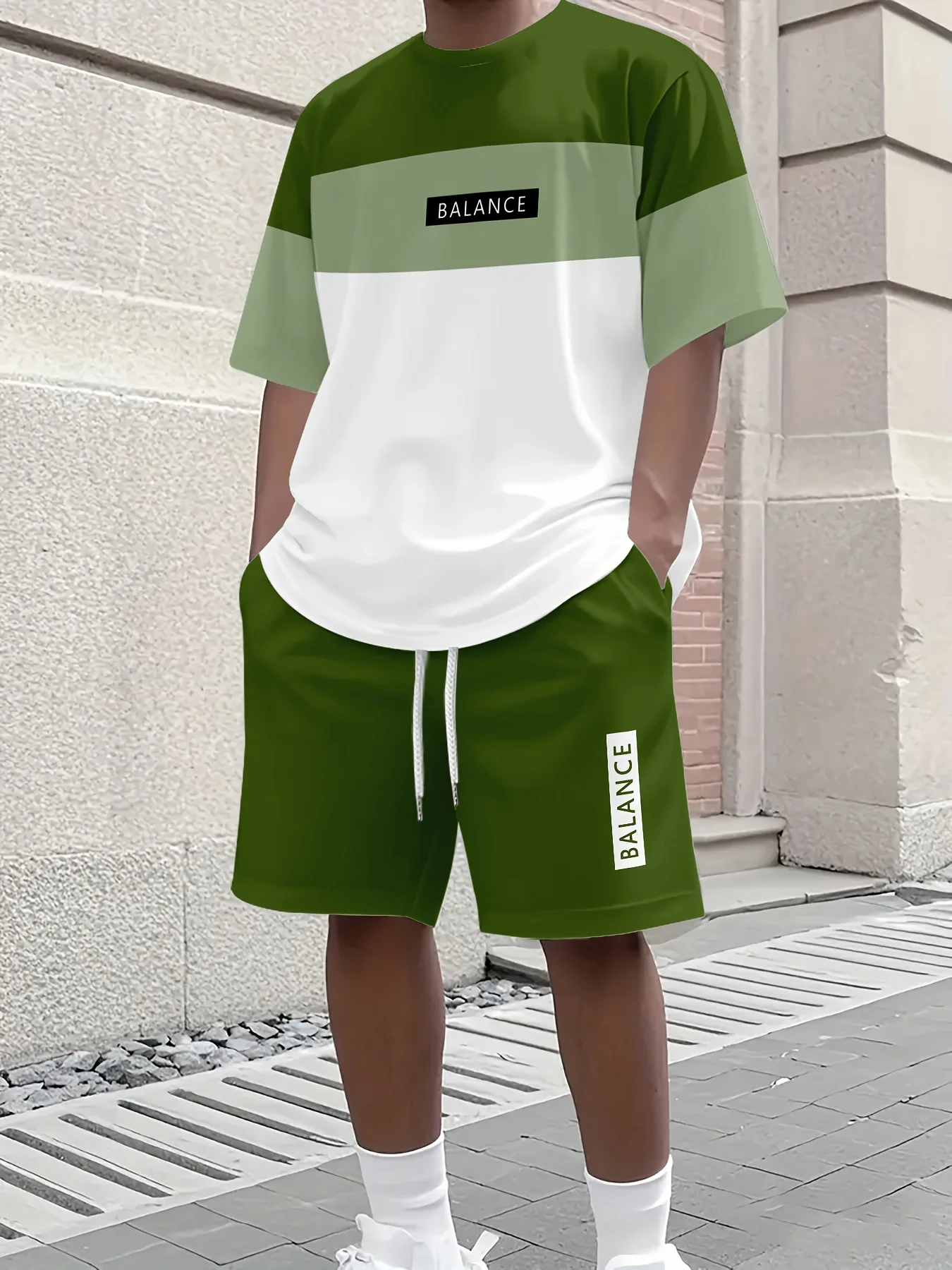 Summer Men's Round Neck Fashionable Casual Short Sleeved Shorts 3D Printed Set