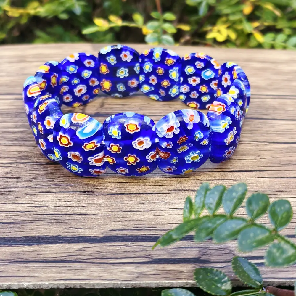 1PCS Fashion Multi-Colored Glass Mixed Color Handmade DIY Elastic Cord Women's Bracelet Wristband