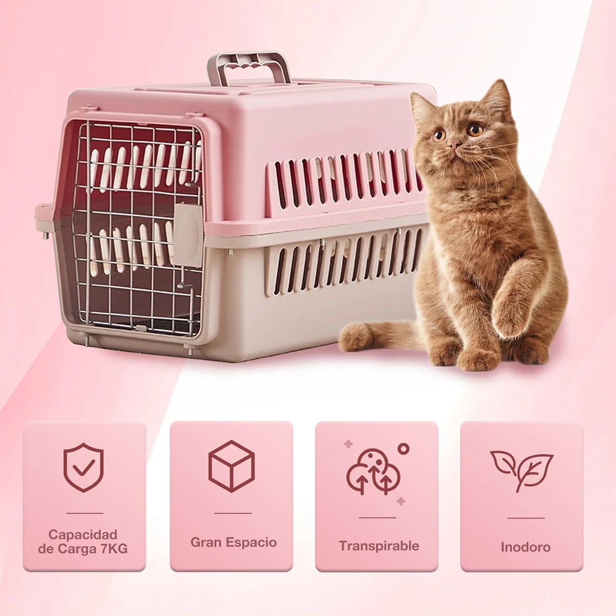 Jaulas para perros y gatos Transportador de plástico portátil de mano Caja de transporte de mascotas Jaula para perros montada en el coche Portador de suministros de viaje para mascotas