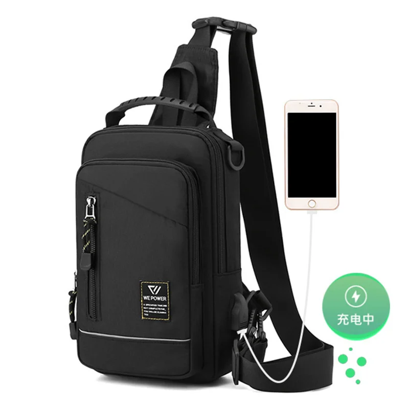 

Men Sling Backpack Cross body Chest Shoulder Bag Rucksack with USB Charging Port Travel Nylon Male Small Messenger Bags