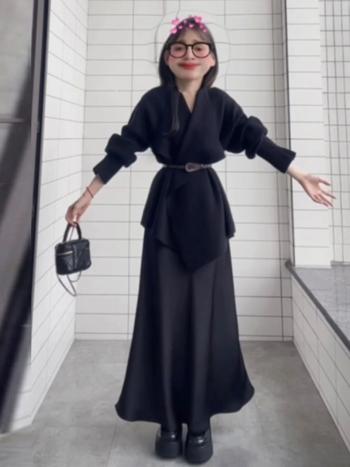 

Spring Fashion Knitted Sweater Satin Fish Tail Half Skirt Two Piece Set Comfortable Korean Style Women's Clothing V Neck