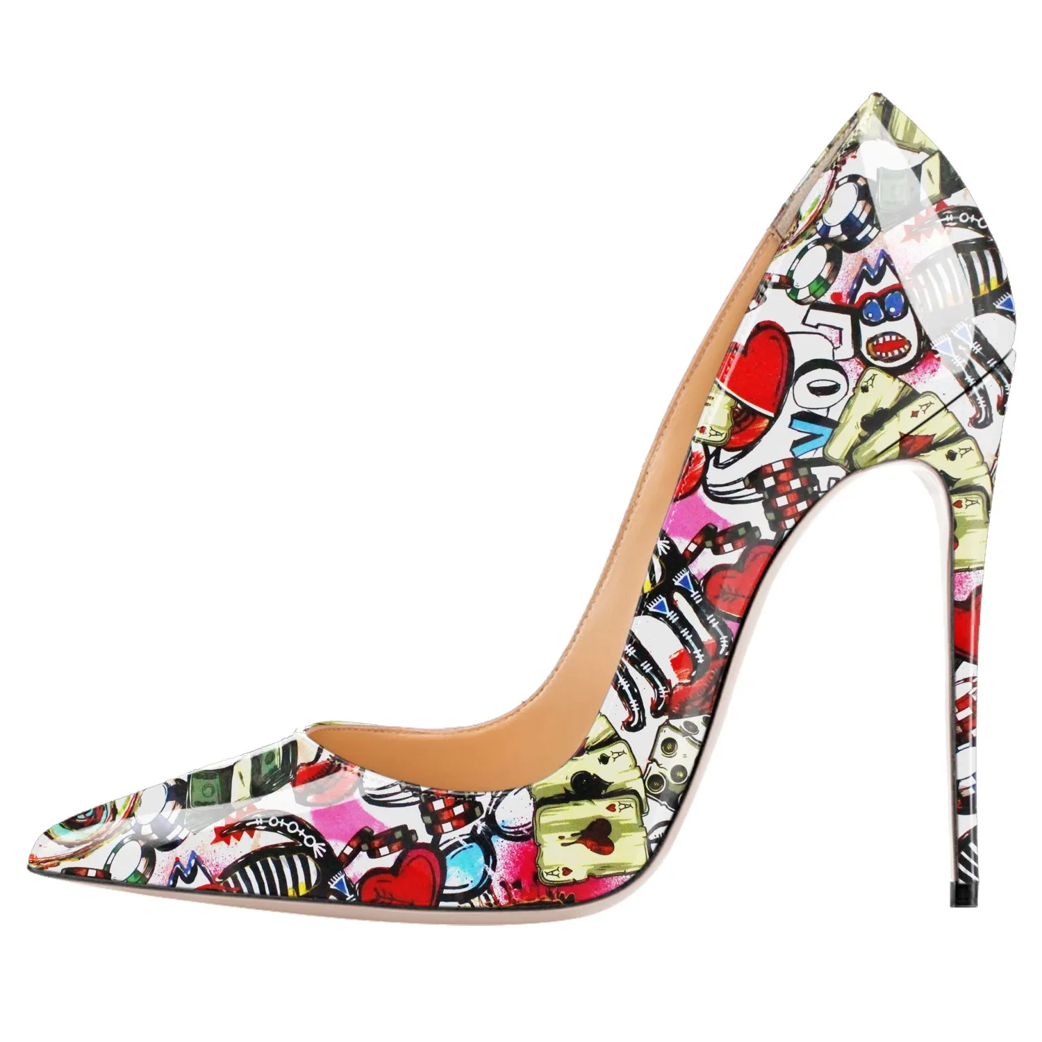 Plus Size New Ladies Autumn Sexy Stilettos Pumps Shallow 12cm/10cm/8.5cm Thin High Heels Cartoon Print office Pointed Toe Shoes