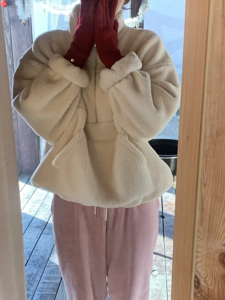 Felpa dolce calda con zip in pelliccia di agnello blu Jaet da donna Faion Lazy Sle Top marca cinese ex autunno stagionale