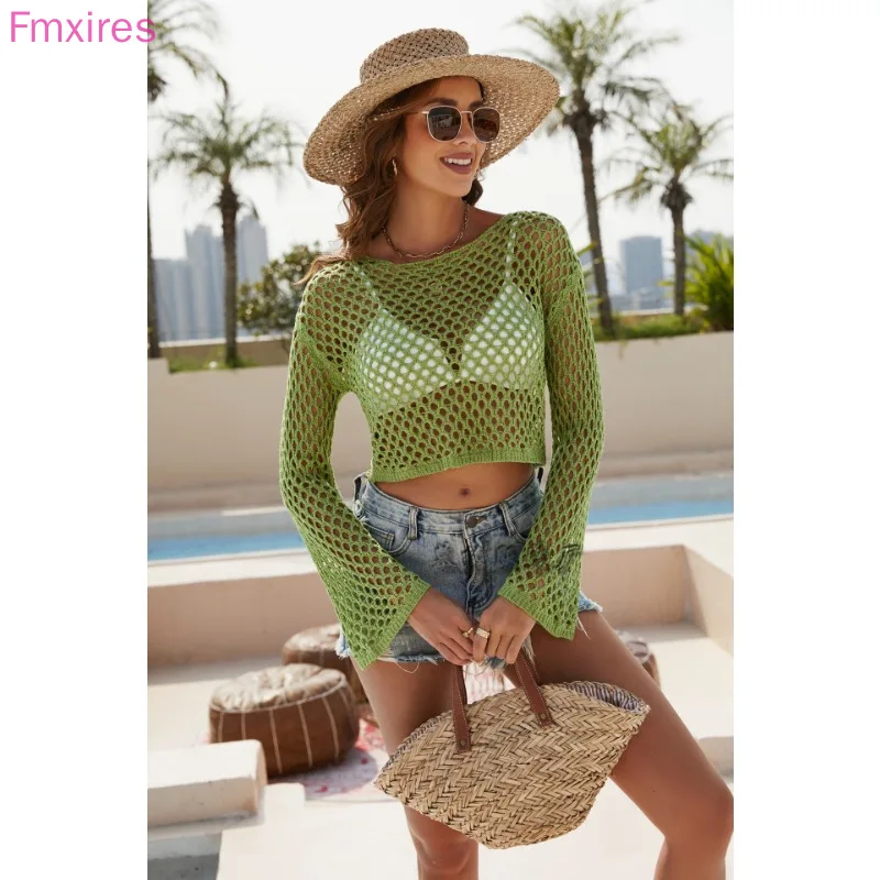 Spring and Summer New Europe and the United States and the United States Knitwear Flared Sleeves Loose Foreign Trade Round Neck