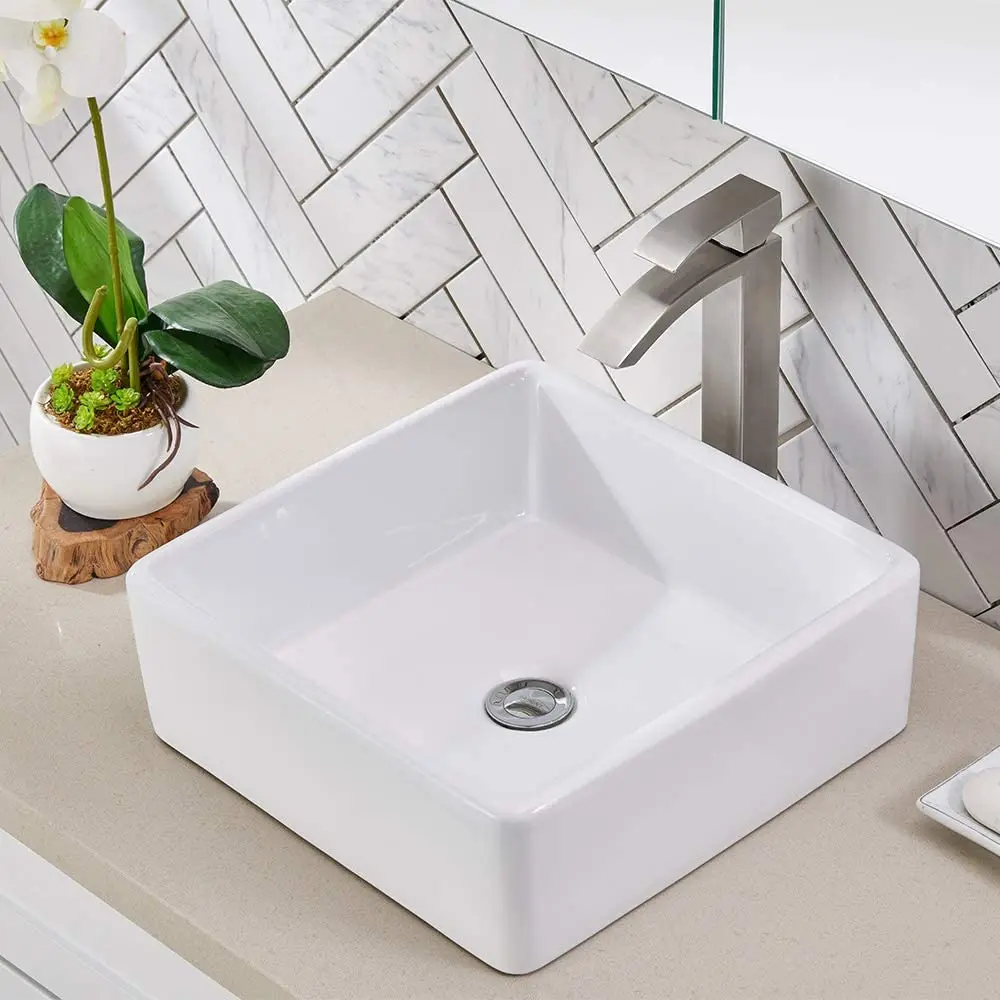 Modern white ceramic countertop bathroom sink, capacity 9 liters