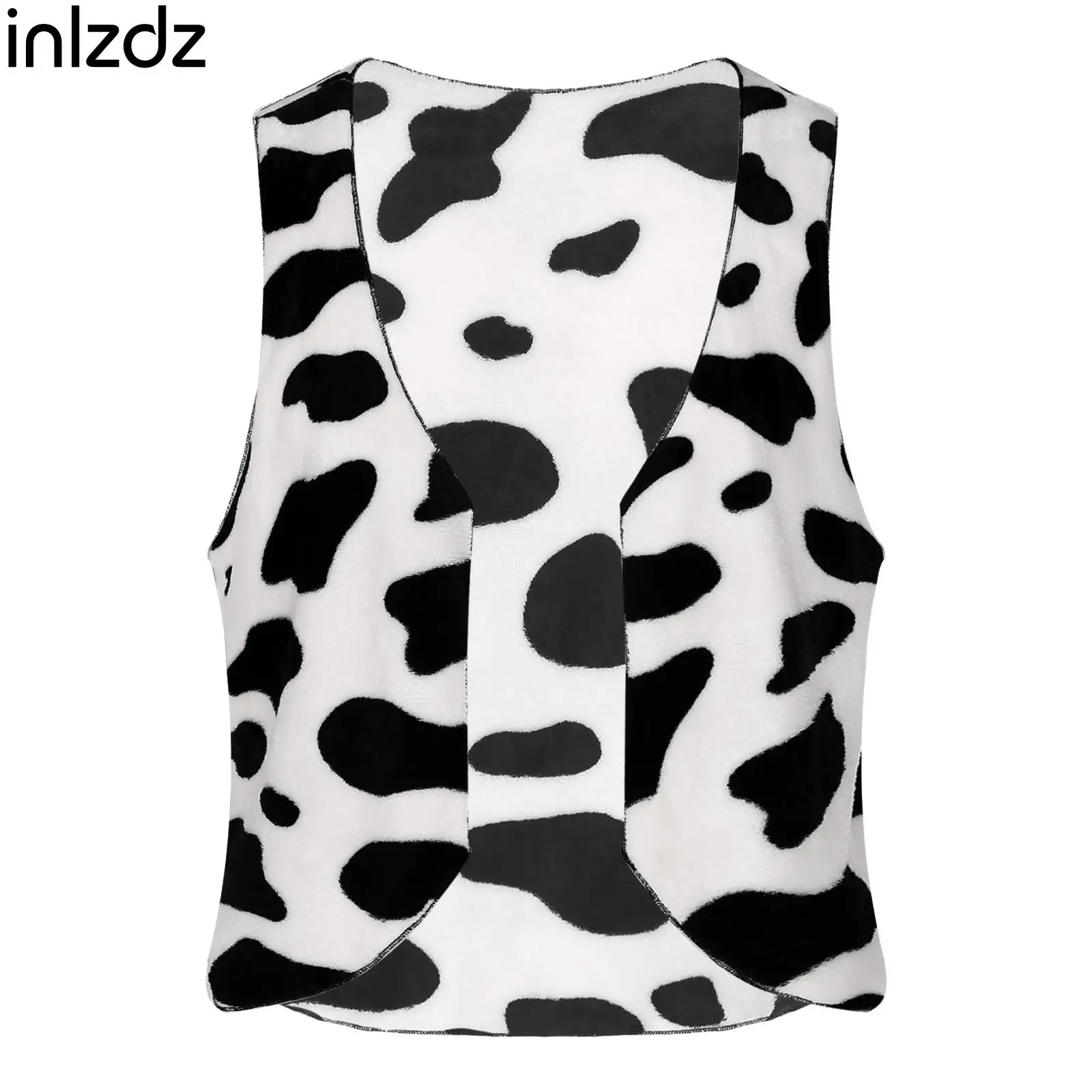 

Men Cow Print Vest Top Halloween Cowboy Cosplay Costume Flannel Open Front V Neck Sleeveless Vest Waistcoat Festival Dress Up