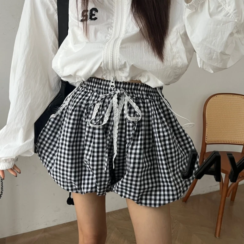 

Повседневные женские корейские брюки-карго с высокой талией и цветочным принтом, свободные брюки-карго контрастного цвета в клетку