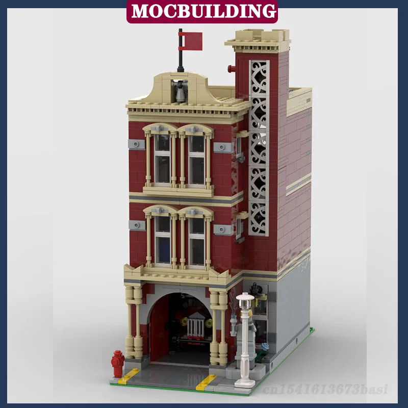 City Street View Fire Station Model Building Block Assembly MOC Fire Truck Building Collection Series Toys