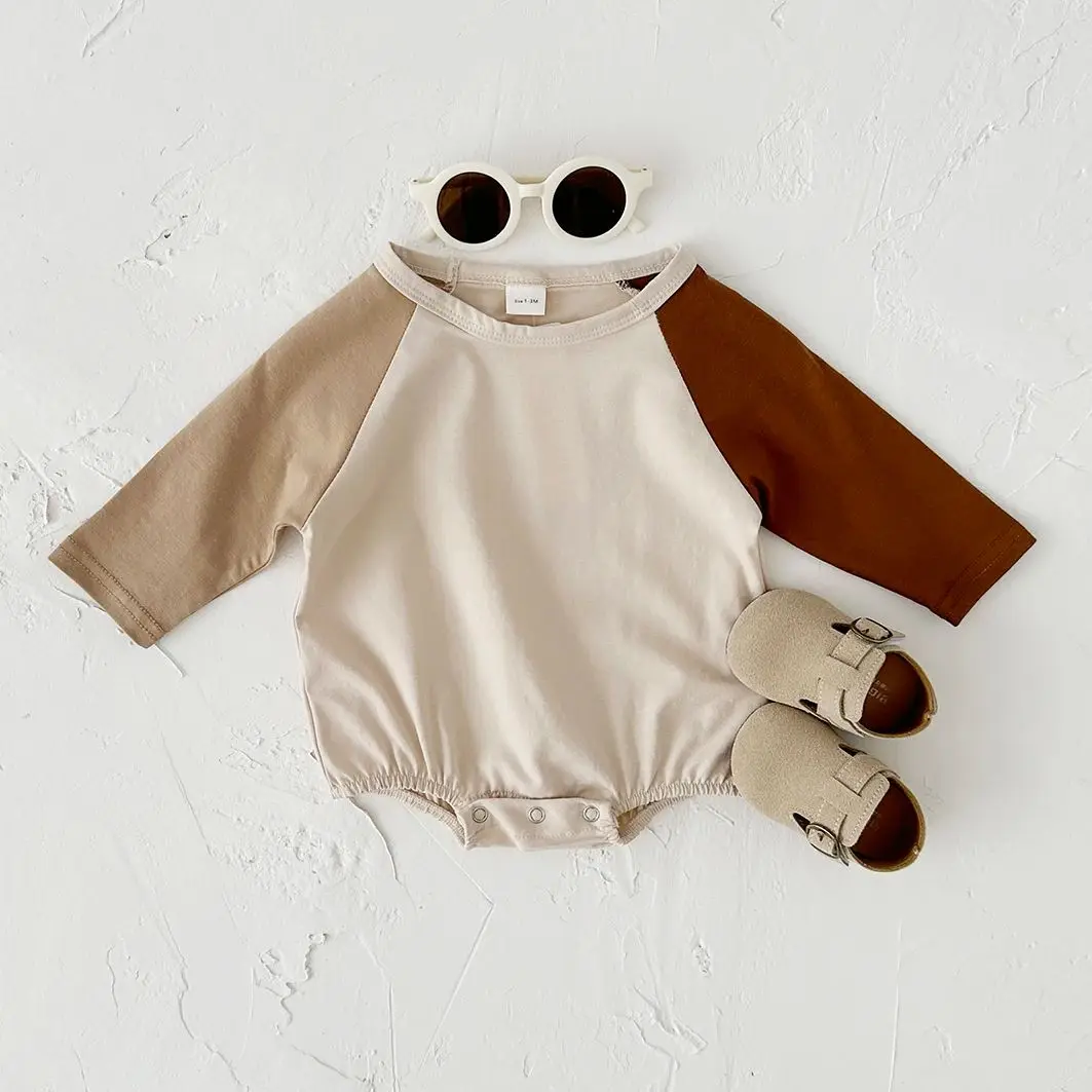 New Spring Autumn Baby Boys Girls Bodysuit Long Sleeve Spliced Romper Round Neck Newborn Baby Clothing Unisex Toddler 0-18M