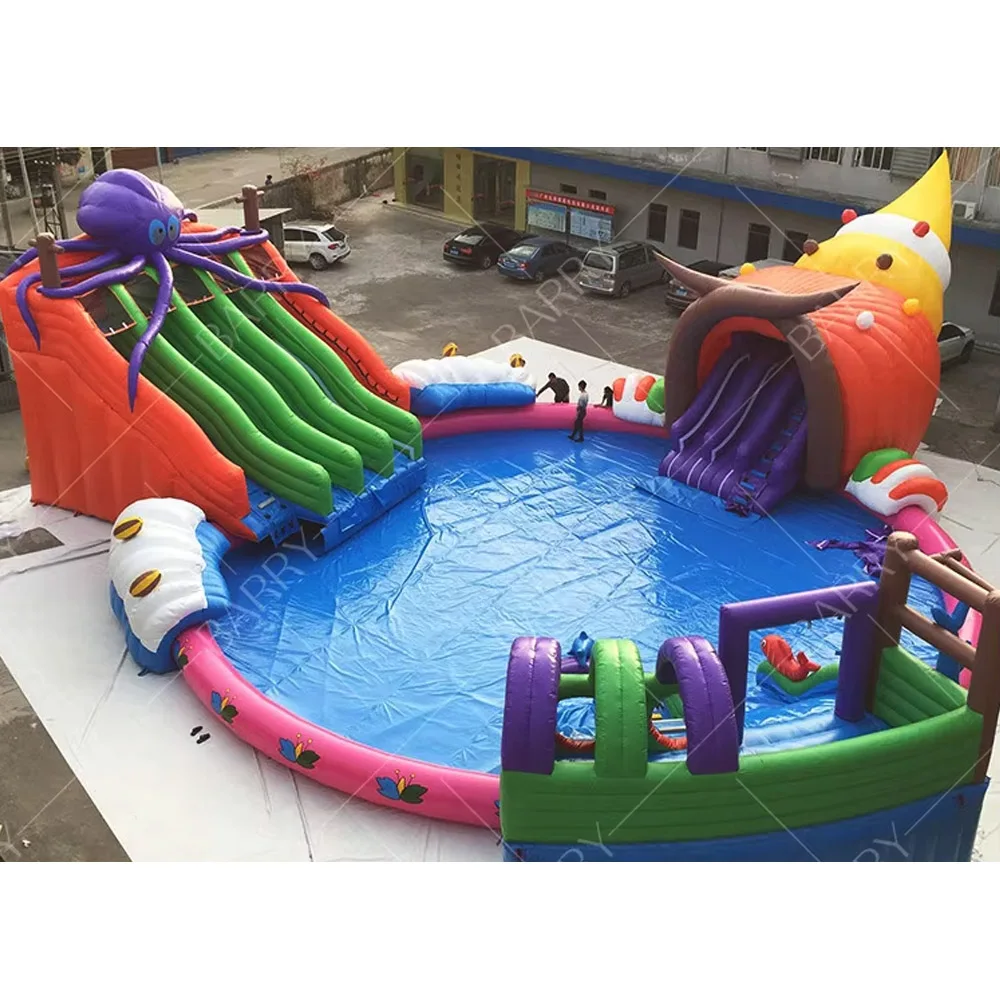 Commercial Octopus Pool Inflatable Water Park For Child And Adult Amusement Park Water Slide With Pool