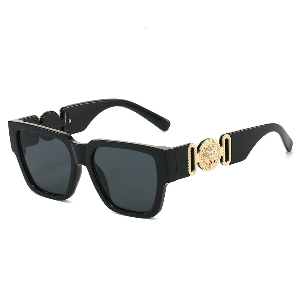 New Square Large-Frame Sunglasses with Personalized Lion Head Decoration on the Temples, Unisex Uv Protection Glasses