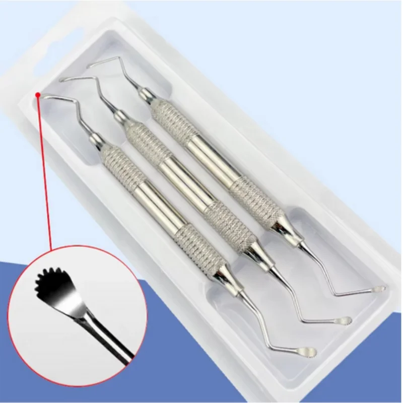 3 sztuk/zestaw Dental Curette Scaler postrzępione Curettes skaler dentystyczny Gracey Bone Curette implant narzędzia dentystyczne ze stali nierdzewnej