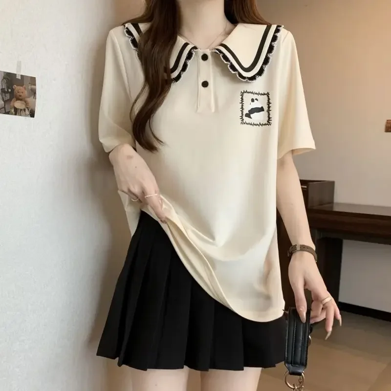 ฤดูร้อนชุดโปโลคอ T เสื้อผู้หญิงน่ารักผู้หญิง TShirt เสื้อยืดแขนสั้นผู้หญิงเสื้อผ้าเกาหลียอดนิยมเสื้อผ้า TEE