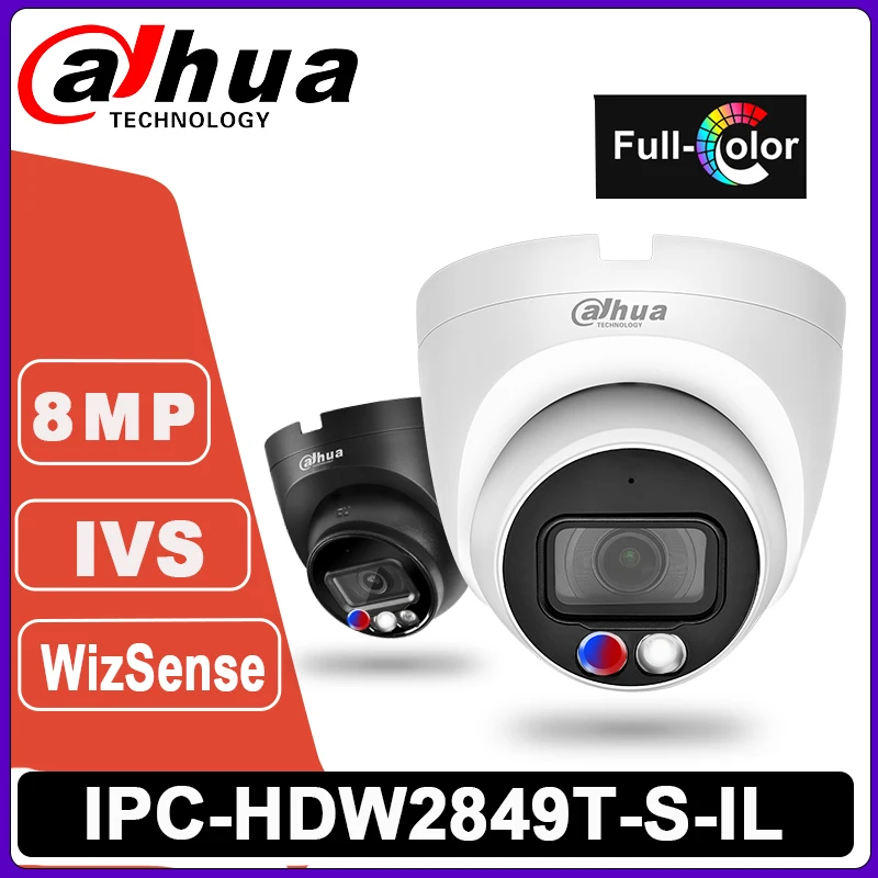 Dahua 8MP สี IPC-HDW2849T-S-IL Smart Dual Light IVS Eyeball WizSense POE Motion Detection ไมโครโฟนในตัวกล้องเครือข่าย