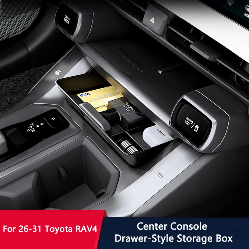

QHCP Car Central Console Storage Box ABS Center Drawer Type Storage Box Organizer For Toyota RAV4 2026-2031 Interior Accessories