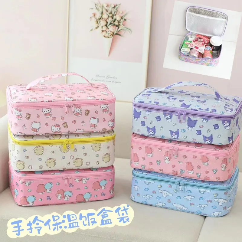 

New Cartoon Large Waterproof Square Lunch Bag with Kuromi Hello Kitty for Student Lunch Box Preservation and Picnic