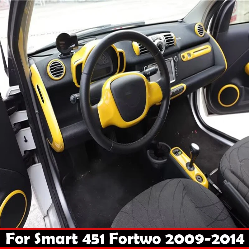 Für Smart Brabus 451 Fortwo 2009-2014 ABS Gelbe Auto-Dekorationsabdeckung Lenkradabdeckung Mittelkonsole Schalthebelblende