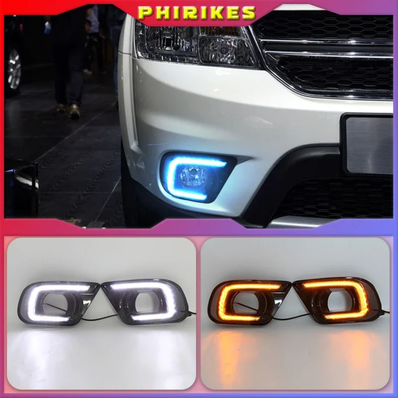 2PCS LED Car Daytime Running Light Fog Lamp Hole Turn Signal DRL For Dodge Journey FIAT Freemont 2014 2015 2016 2017