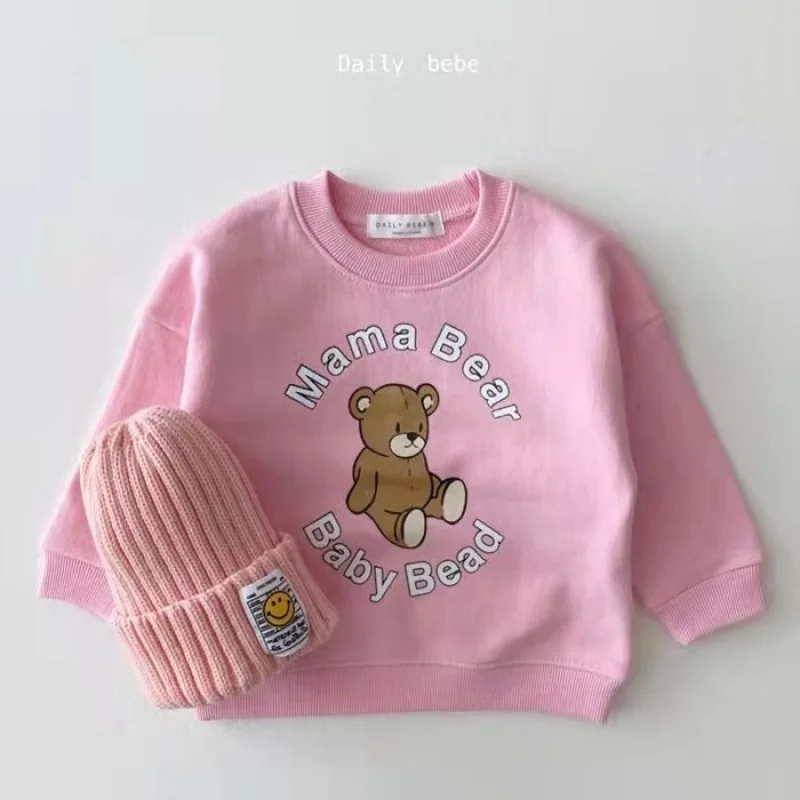 2025 outono novas crianças moletom bonito urso carta impressão meninos meninas casual pulôver algodão bebê versátil topos crianças roupas